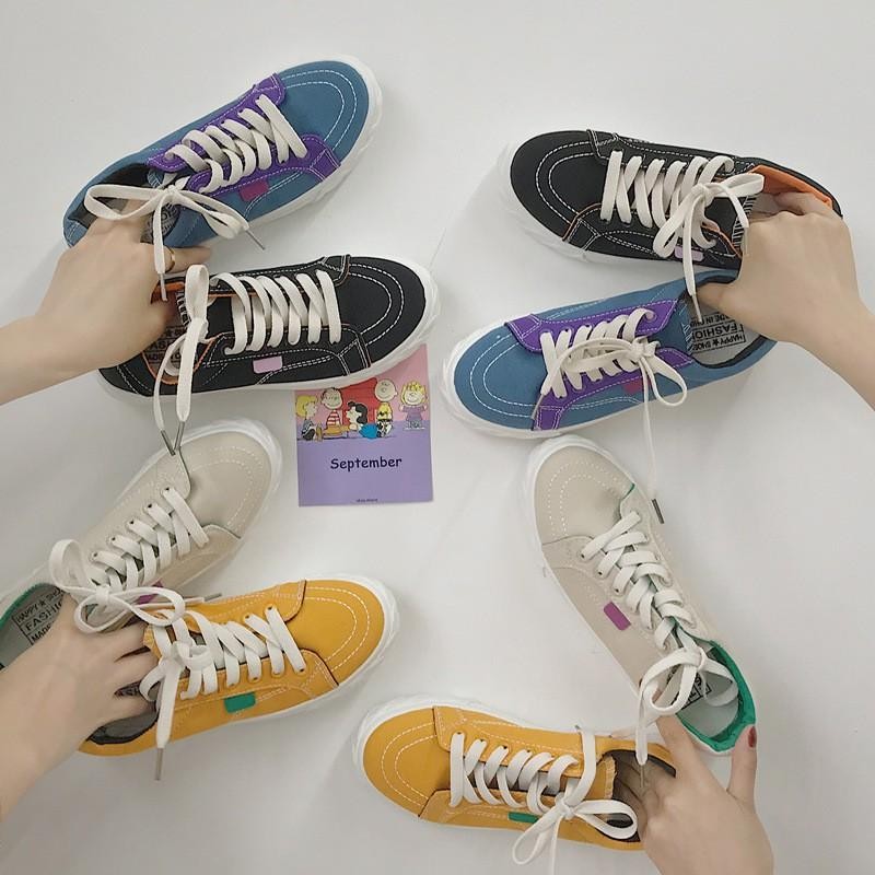 SHS026 Sepatu Sneakers Kasual Bertali Bahan Kanvas Korea Style Woman Fashion Casual Shoes S1515