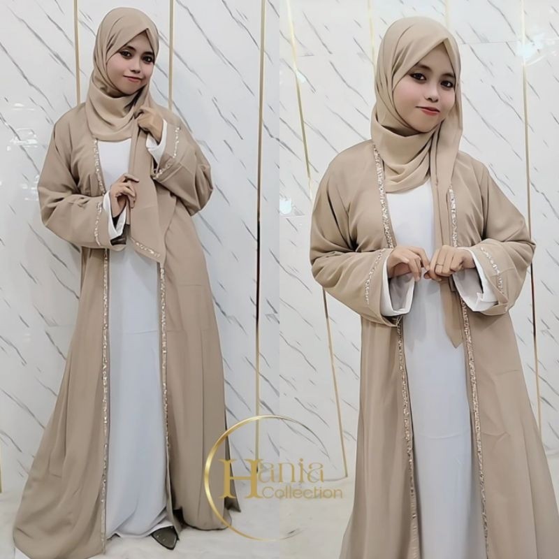 Abaya Hitam Turki Gamis Set Hijab Turkey Dress Syari Muslimah Remaja Bahan Wolfis Chiffon Sifon