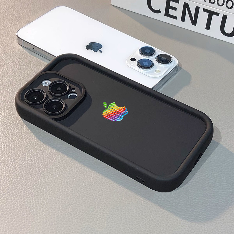 Logo Apple Berwarna-warni Silikon Lembut Premium Hitam Cocok untuk model iPhone 11, 12, 13, 14, 15, 