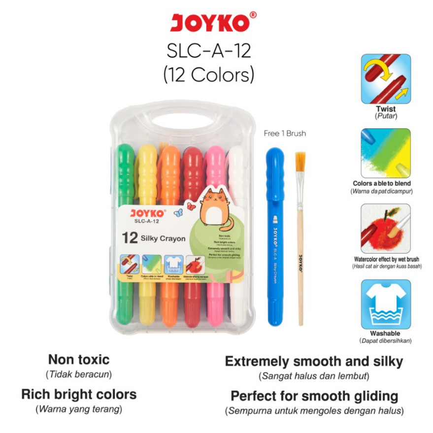 

( StaLand ) SILKY CRAYON JOYKO 12 WARNA SLC-A-12 / Crayon Halus Joyko 12 Warna SLC-A-12