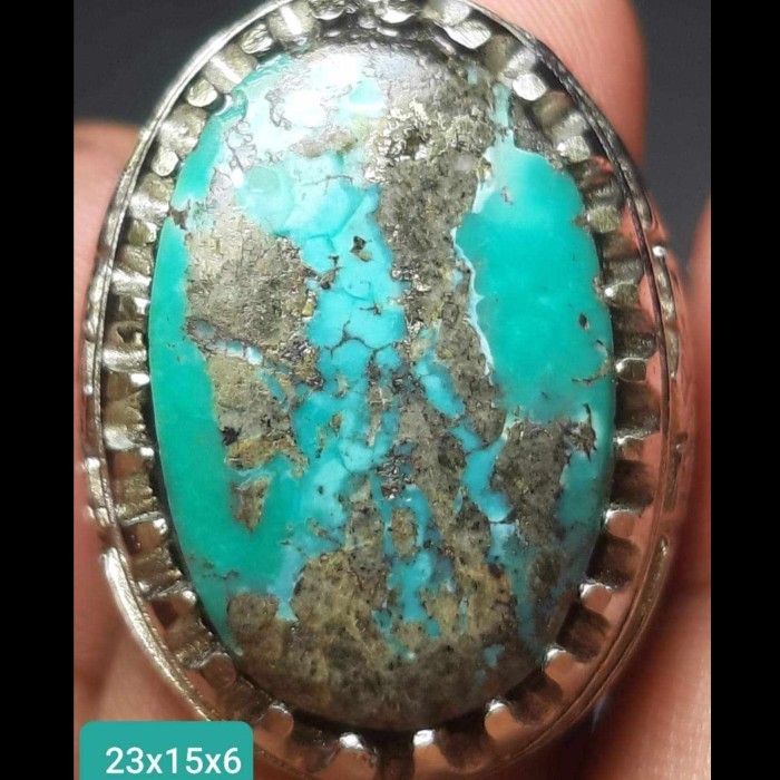 Cincin Batu Akik Natural Pirus Iran Persia Ijo Hijau Biru Tosca Antik1