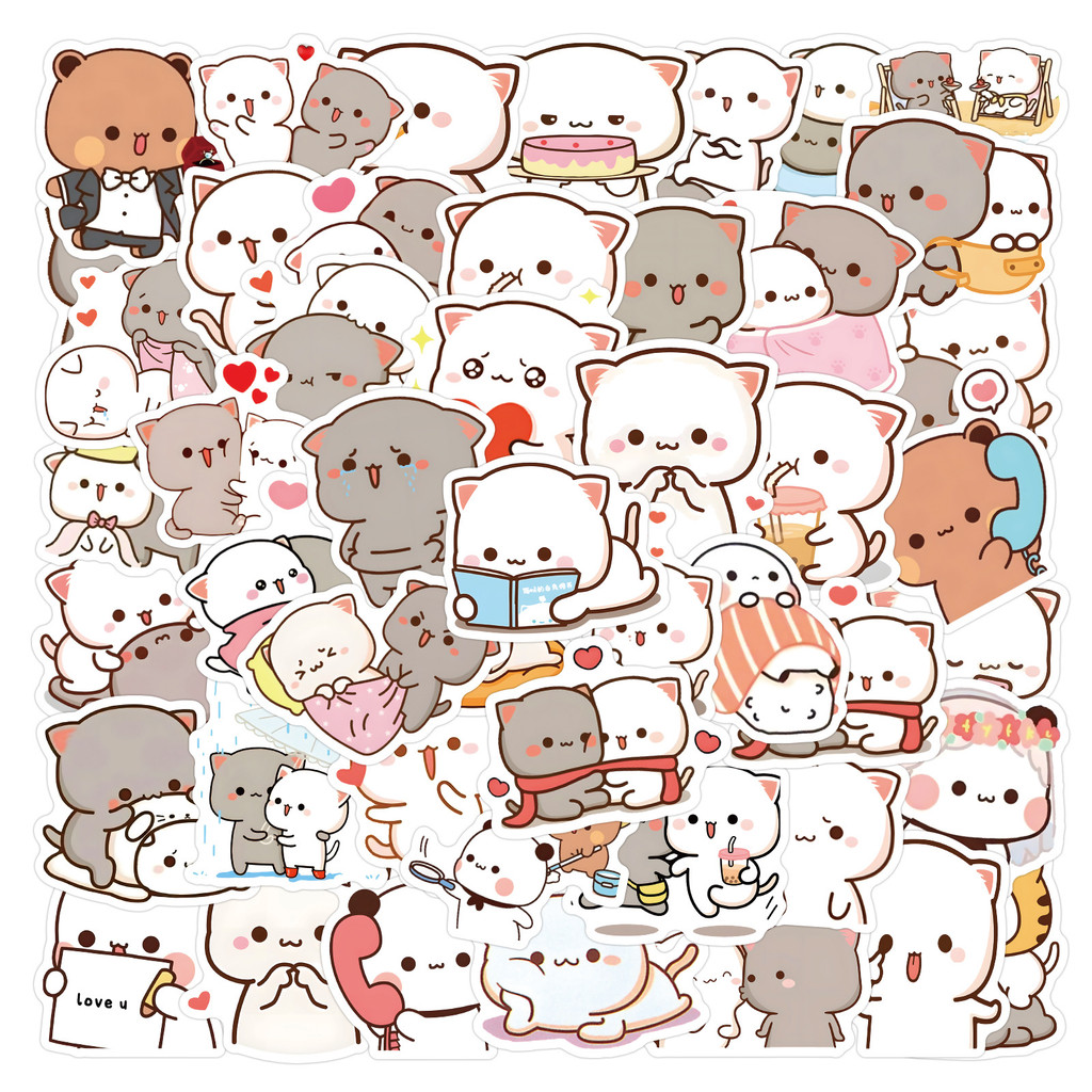 

60Pcs Cartoon Cute Mitao Cat Stickers Waterproof Funny Cats Decals for Water Bottle Laptop Skateboard Luggage Kids Toys