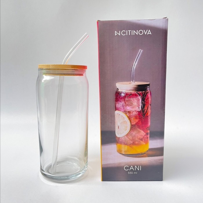gelas jar / gelas kaca tumbler tutup bambu dengan sedotan