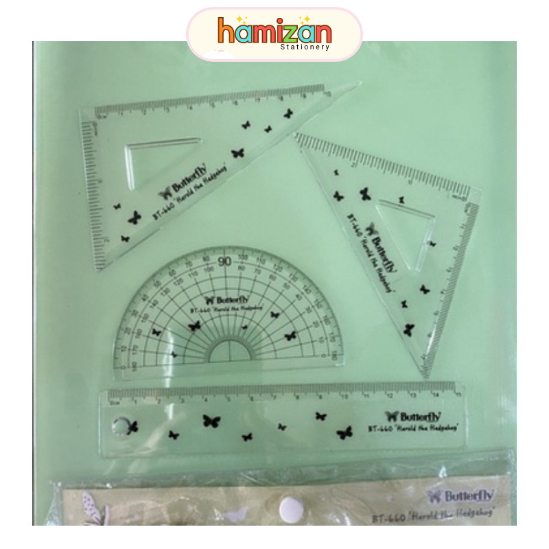 

Penggaris Tebal Set 4 pcs Segitiga Busur Garisan Butterfly Murah Berkualitas