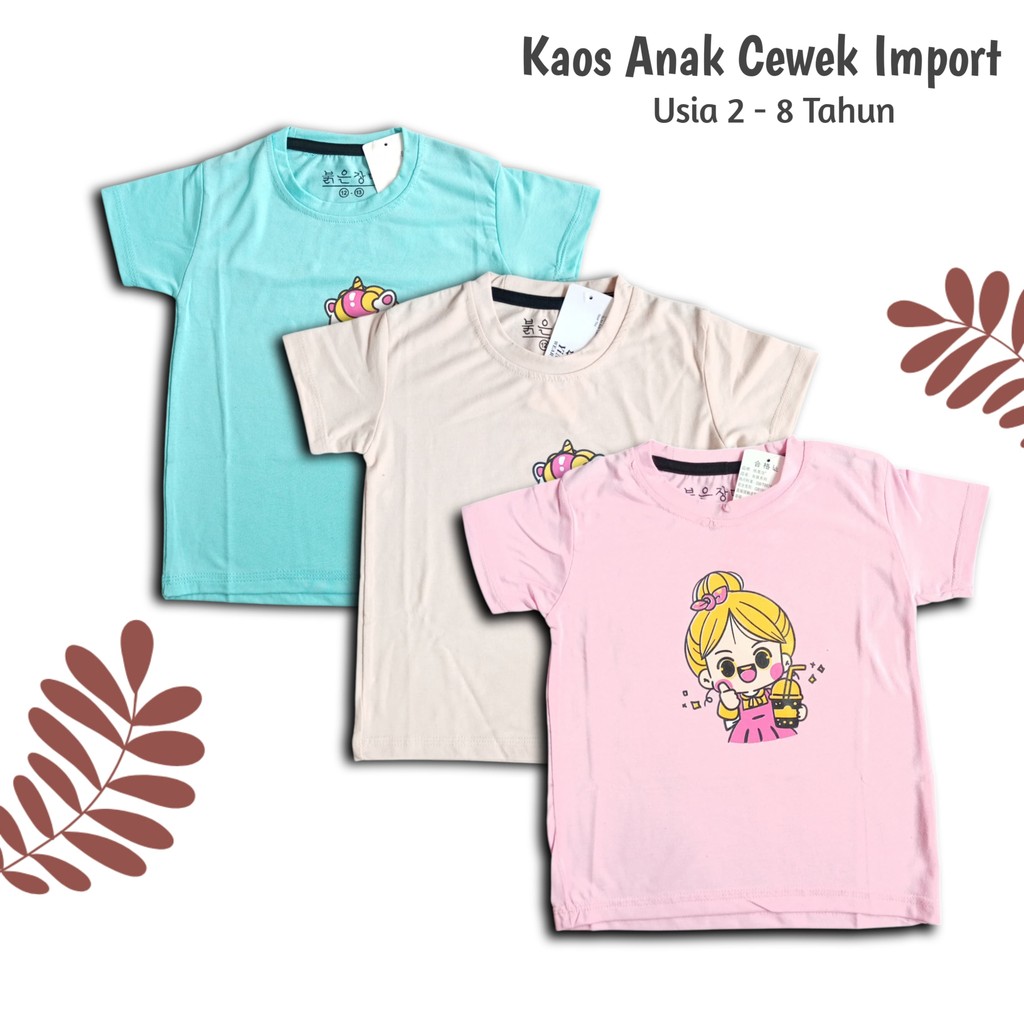 Kaos Anak Cewek Import 2-8 Tahun Bahan Katun