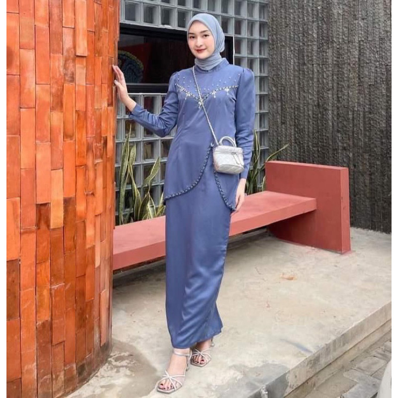 Karisma Butik - Oneset Felicya Baju Kurung Melayu Dress Pesta Setelan Wanita Kondangan Kekinian