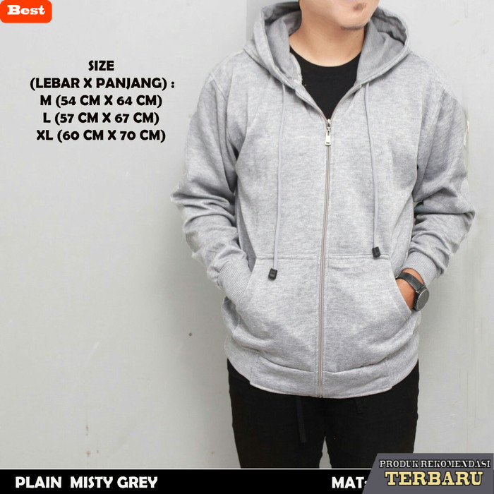 hoodie pria keren Jaket Polos - Sweater Polos Pria Wanita - Jaket Hoodie Zipper Polos - Abu Muda