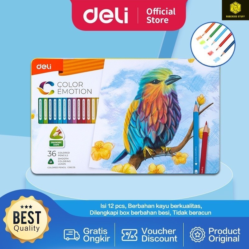 

Deli Pensil Warna Celup Halus 12/24/36 Warna, Bentuk Segitiga Ergonomis EC00205 EC00225 EC00235