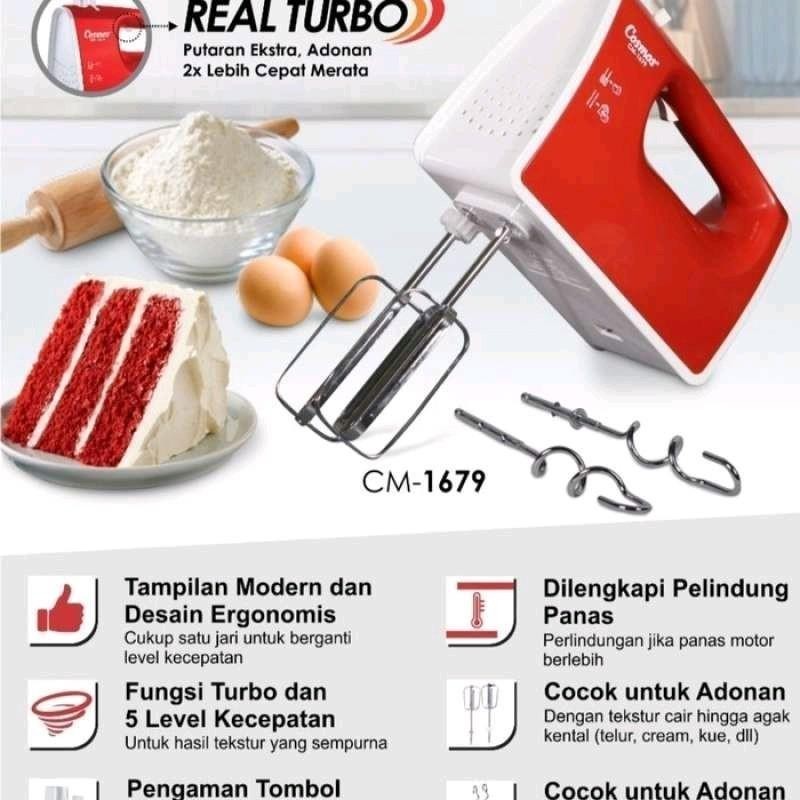 Hand Mixer Cosmos CM-1679 Mixer Real Turbo Cosmos CM1679 Hand Mixer Turbo Mixer Tangan  Mikser Cosmo