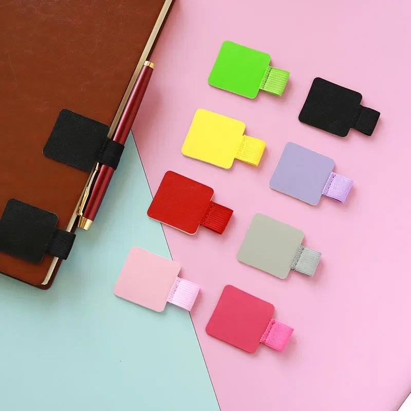 

2pcs PU Leather Pen Clips Self Adhesive Pen Holder Elastic Loop for Notebook Journals Planner Clipboards Kawaii Desk Organizer