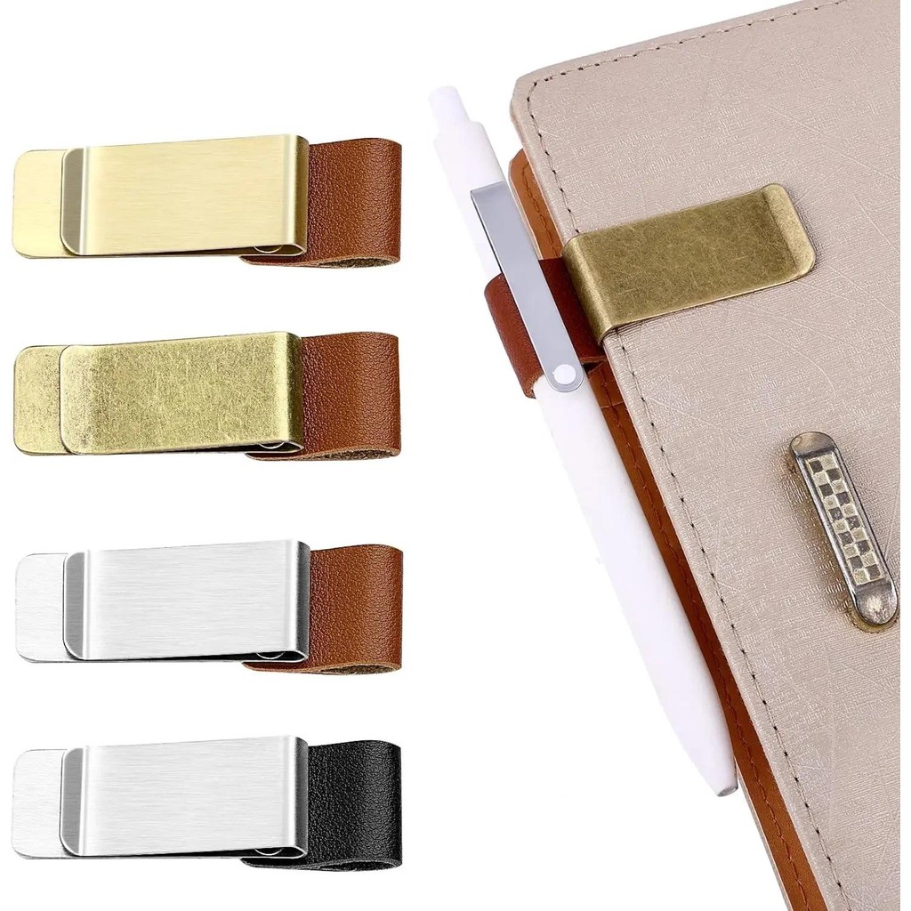 

2pc Vintage Pen Loop Traveler PU Leather Pen Holder with Stainless Steel Clip Pen Sleeve Pens Clips for Journal Planner Notebook
