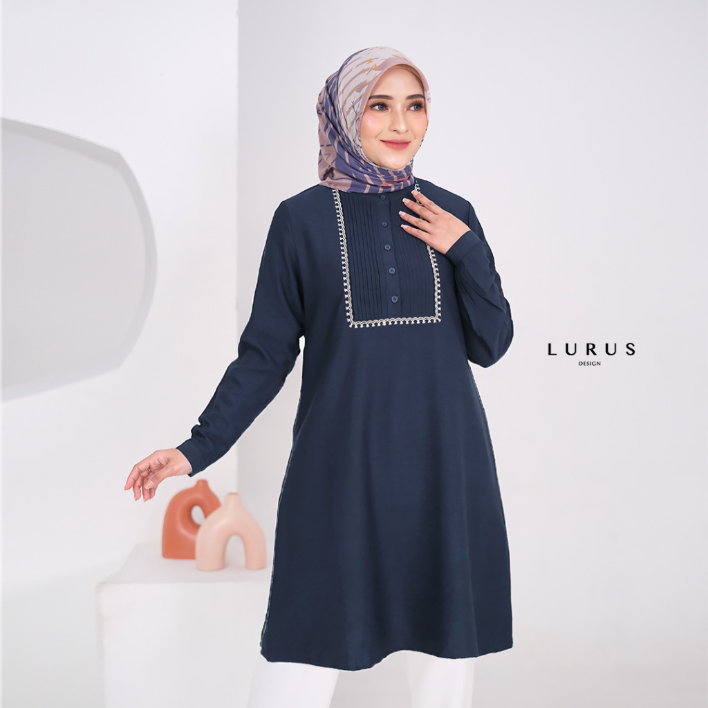 LURUS TUNIK POLOS KATUN LINEN CRINKLE BORDIR OPNAISEL