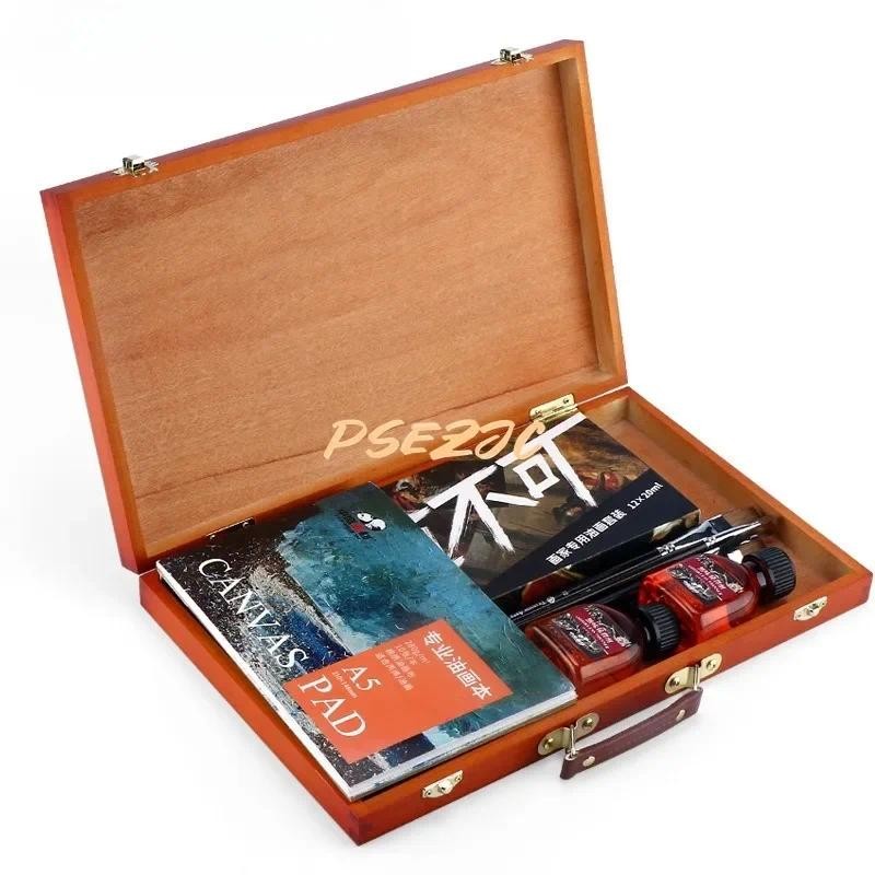

Wooden Desktop Box Holder Vintage Color Palette Multifunctional Lightweight Oil Painting Box Toolbox Pen Box Painting Supplies