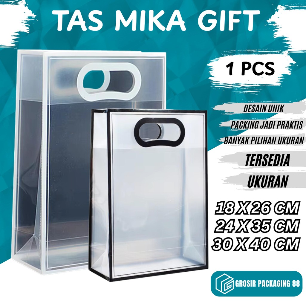 

Tas Hadiah Transparan Mika Doff Hitam Putih Clear Gift Hampers Souvenir Kado Hand Bag Tas Gantung Jinjing Tebal Elegant