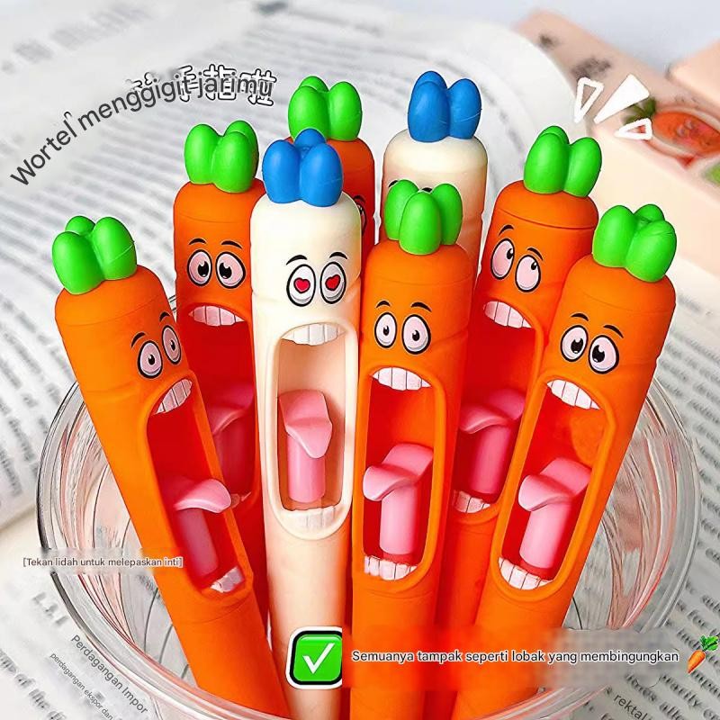 

Pena Hitam Lucu Bentuk Wortel/Pena Gel Retractable/Pena Tinta Cepat Kering Inti Lidah