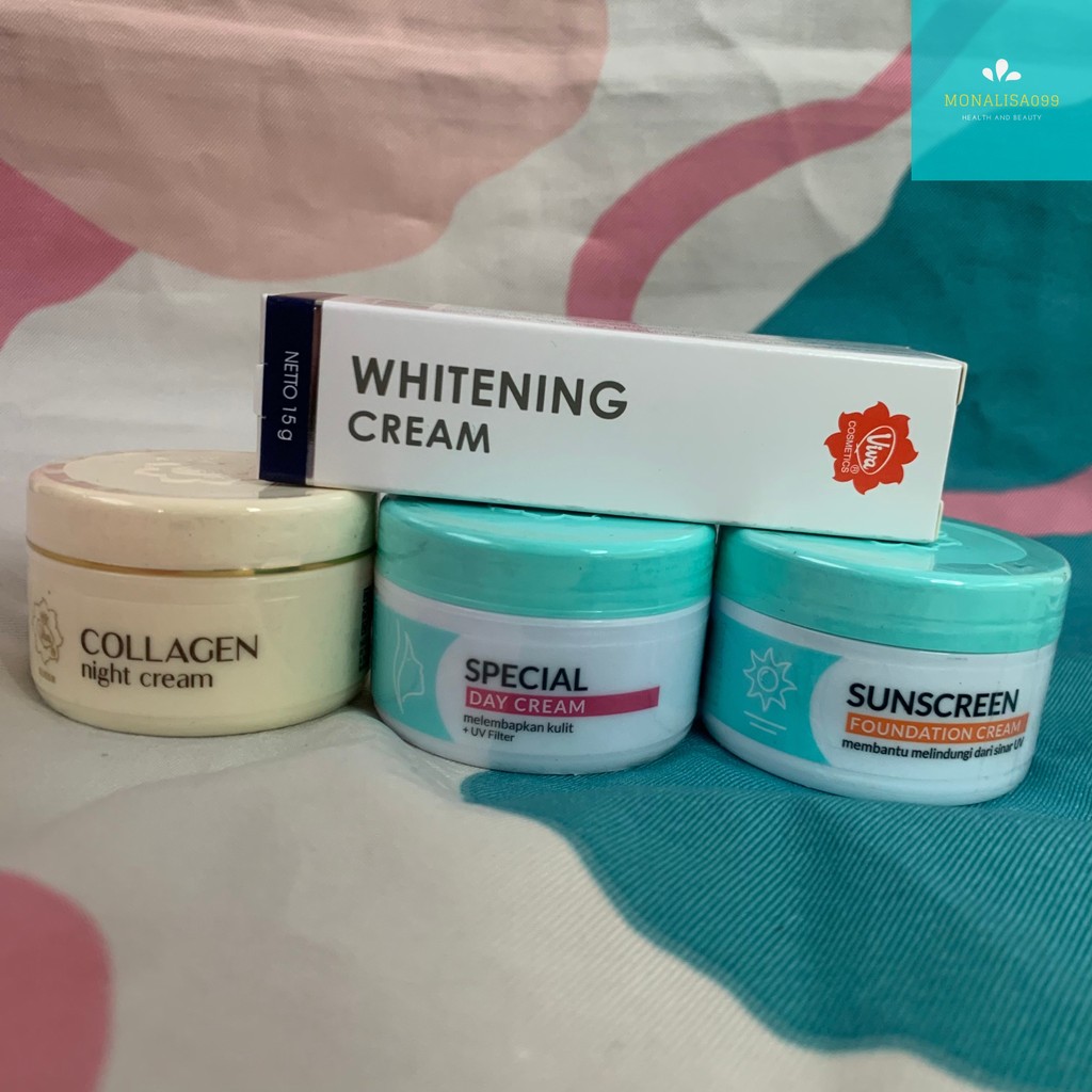 Paket Viva isi 4 Pcs Whitenig/Viva Whitening Cream/Viva Sunscreen/Viva Day Cream/Viva Collagen Night