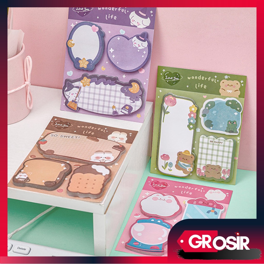 

Grosir - S6268 Sticky Notes Lucu 3 in 1 / Tempelan Kertas Catatan Motif Karakter / Memo Stick Stationery Cute / Sticky Notes Kartun