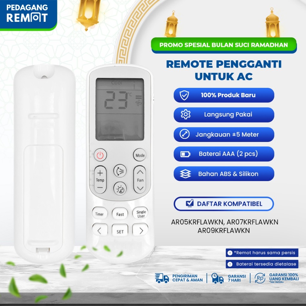 Remot Remote AC Samsung Fast Cooling AR05KRFLAWKN AR07KRFLAWKN AR09KRFLAWKN