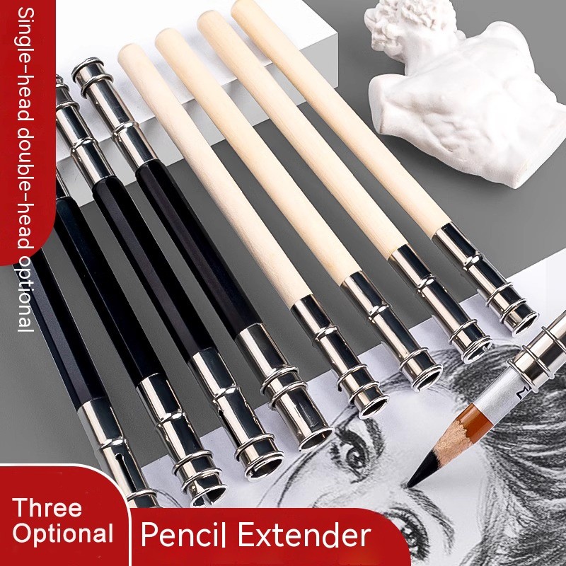 

Adjustable Dual Head /Single Head Pencil Extender Holder Set Sketch School Painting Art Write Tool for Writing Metal Color Rod