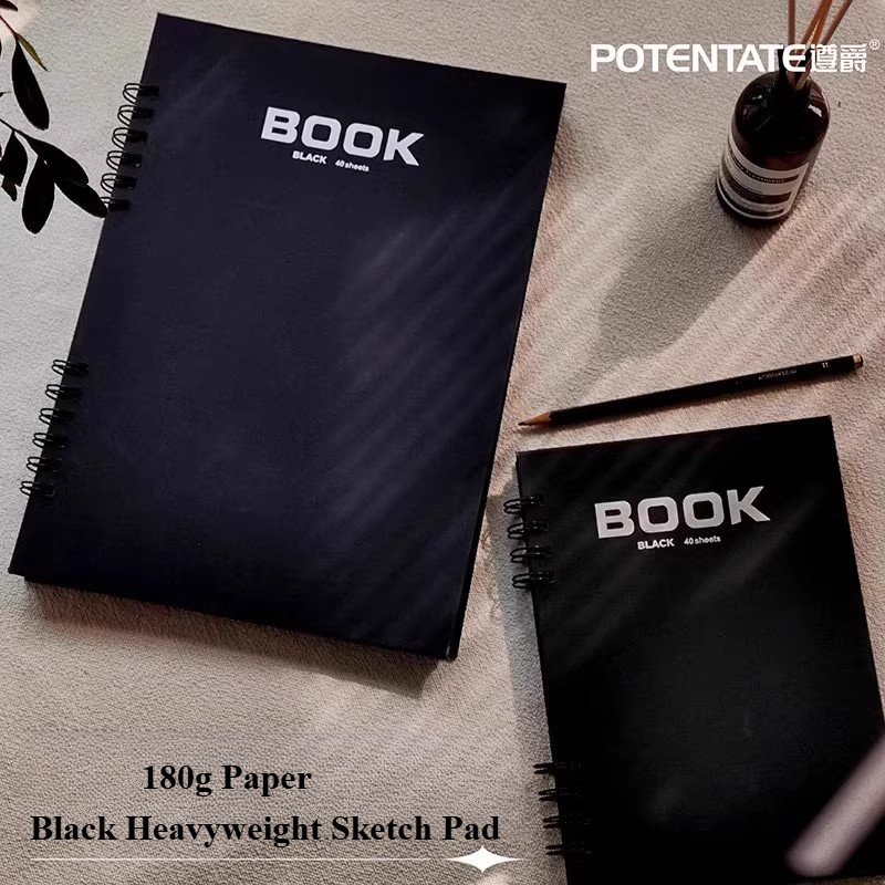 

A5/A4 Premium Black Heavyweight Kraft Paper Sketch Pad 40/50 Sheets 180g Artist Drawing Book-Colored Pencils,Gel ink,Oil Pastels