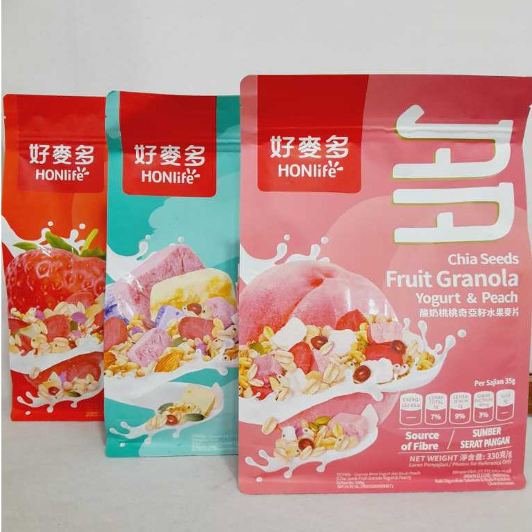 

[oddsolshop] pekanbaru/Honlife Chia Seeds Fruit Granola 330GR Yogurt Peach Strawberry Cranberry
