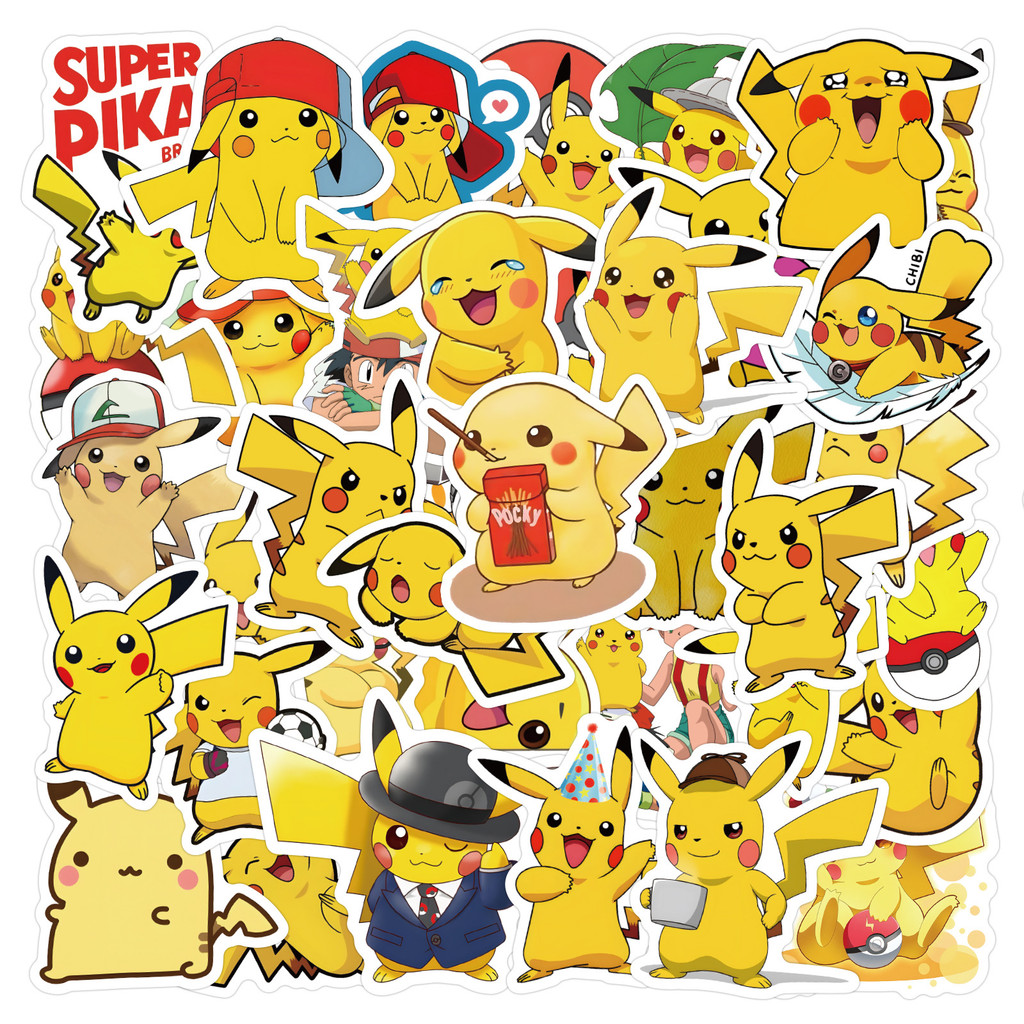 

60Pcs Kawaii Pikachu Stickers Decals Motorcycle Phone Car Skateboard Laptop Aanime Pokemon Sticker Waterproof Classic Kid Toy
