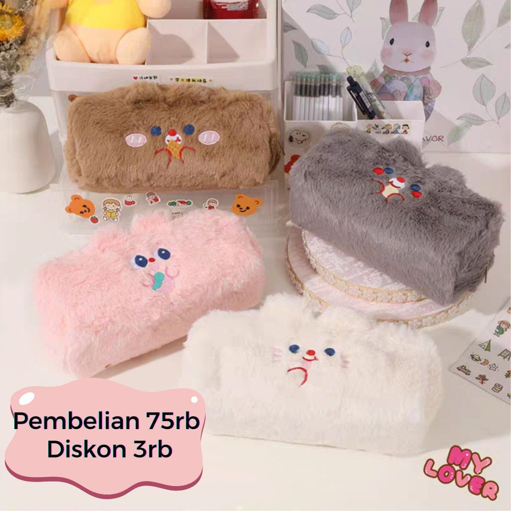 

GARNESHOP Tempat Pensil Bulu Soft Cute/ Tas Pensil Kosmetik/ Pouch Makeup Kecil