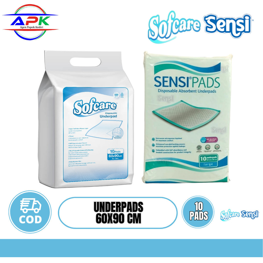 SENSI UNDERPADS 10 PCS PERLAK SIZE L UKURAN 60x90 CM | SOFCARE UNDERPAD PERLAK DEWASA 60CM X 90CM SI