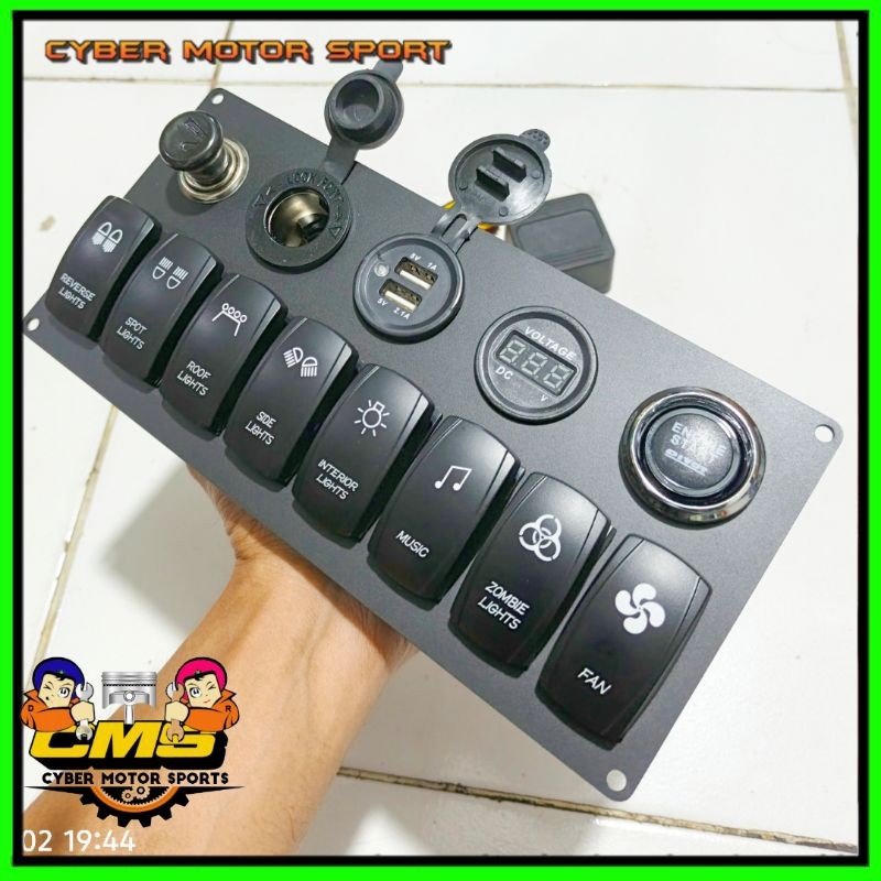 panel dashboard universal saklar mobil 8 port. sakelar switch lampu mobil rocker switch ARB Jeep bus