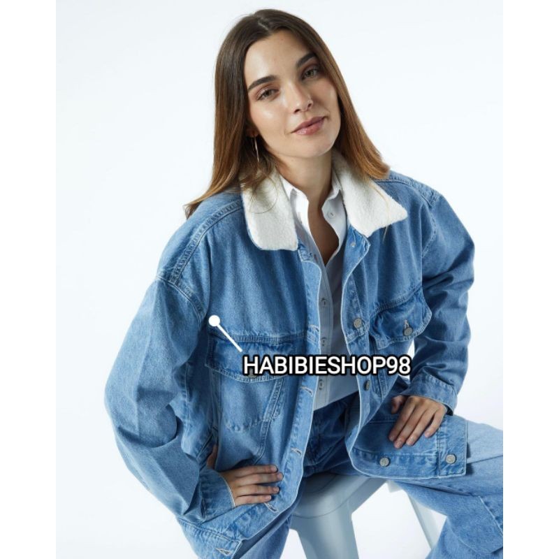 Style Denim Jaket Sherpa - Jaket Jeans Sherpa Women's Cassual