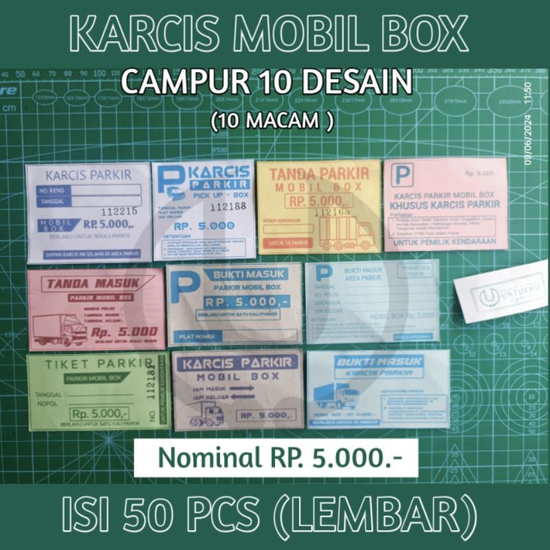

Karcis Parkir mobil box 10 desain 50 lembar