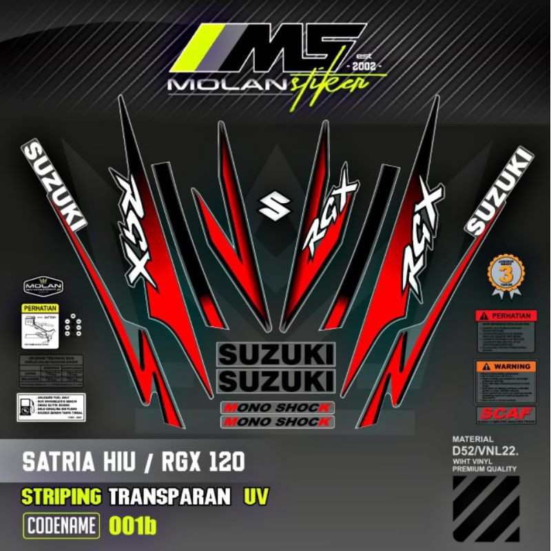Decal Sticker Striping Variasi Transparan Uv Satria Hiu Malaysia RGX 120 Satria R Agresif Suzuki Sat