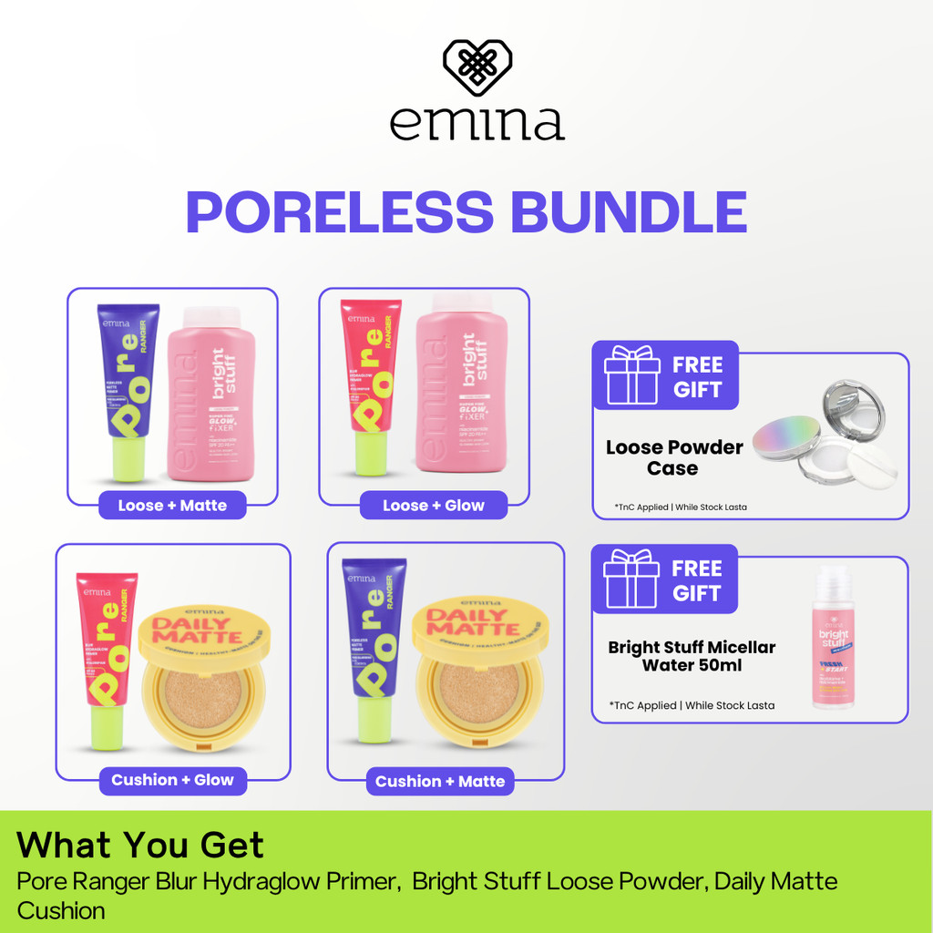 Emina Glow & Fresh - Emina Primer Pore Ranger Total Poreless, Pore Ranger Blur Hydraglow, Loose Powd