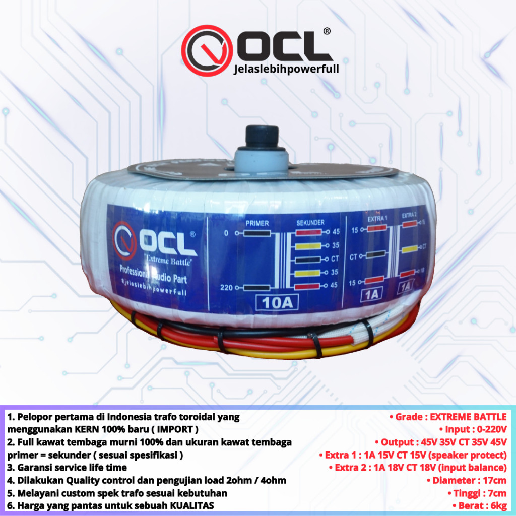 Trafo Toroid Donat OCL 10A CT 45V s/d 110V EXTREME BATTLE