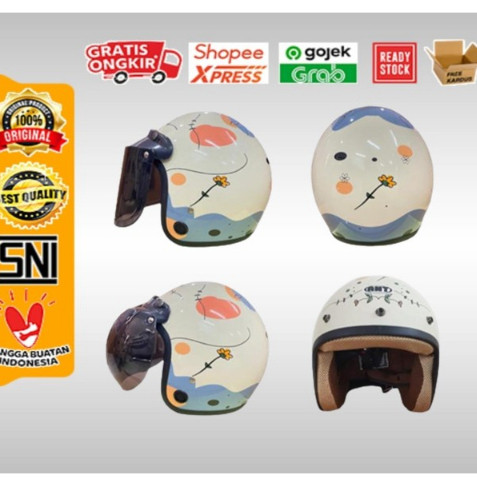 Helm Bogo Retro ANT Blossom Blue + Kaca Helm