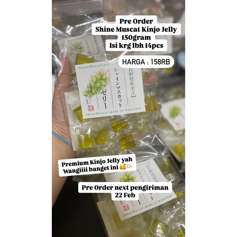 

Terbaru terlaris Kinjyo Muscat Kinjo Jelly Green Grape Japan Jepang 150gr