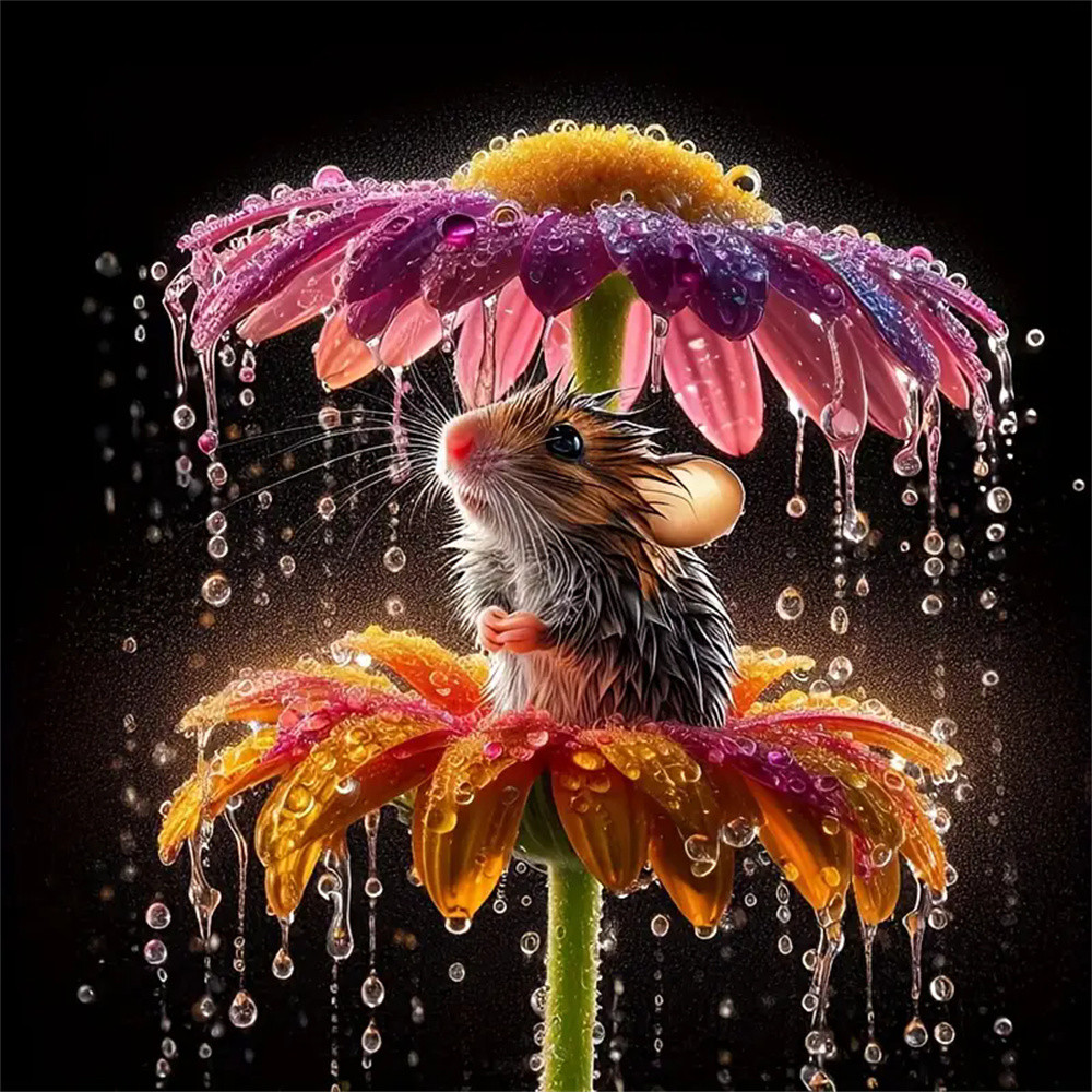 

Huacan New Arrivals Diamond Painting Animal Mouse Full Square Round Diamond Embroidery Flower Cute Home Decor Handmade Gift