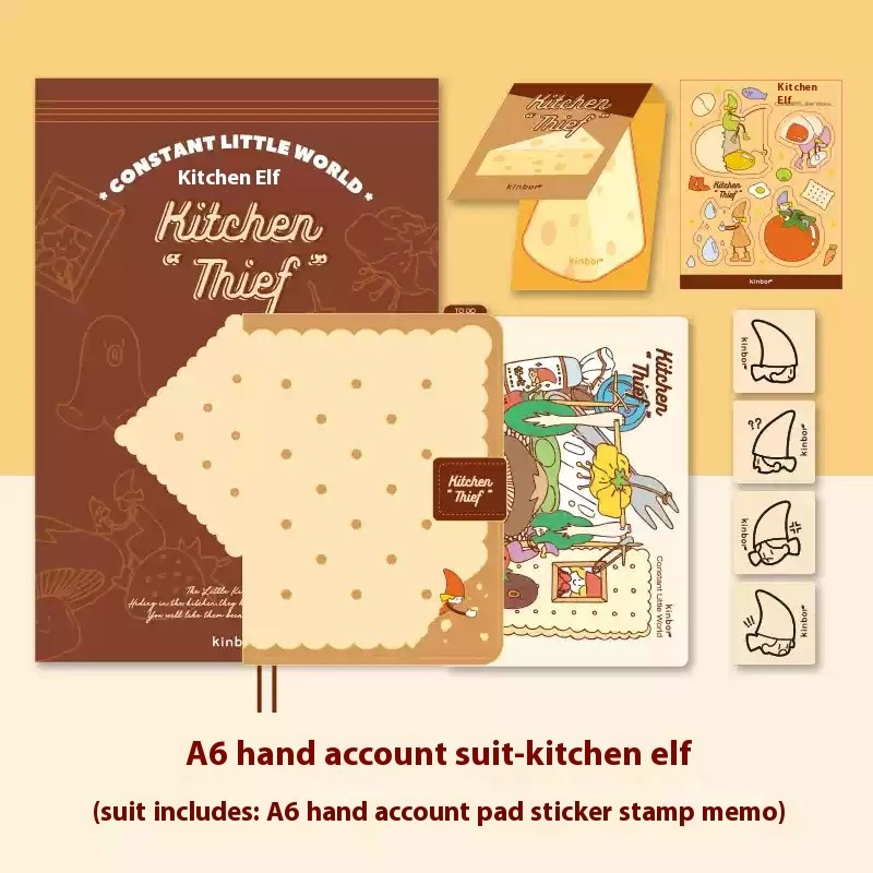 

Kinbor Kitchen Elf Notebooks Originality A6 Handbook Set Kawaii Girls' Diary Journals Account Books Students School Accessories
