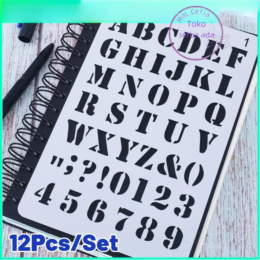 

12Pcs/Set Penggaris Cetakan Huruf Angka Penggaris Sablon Stensil Huruf Alfabet