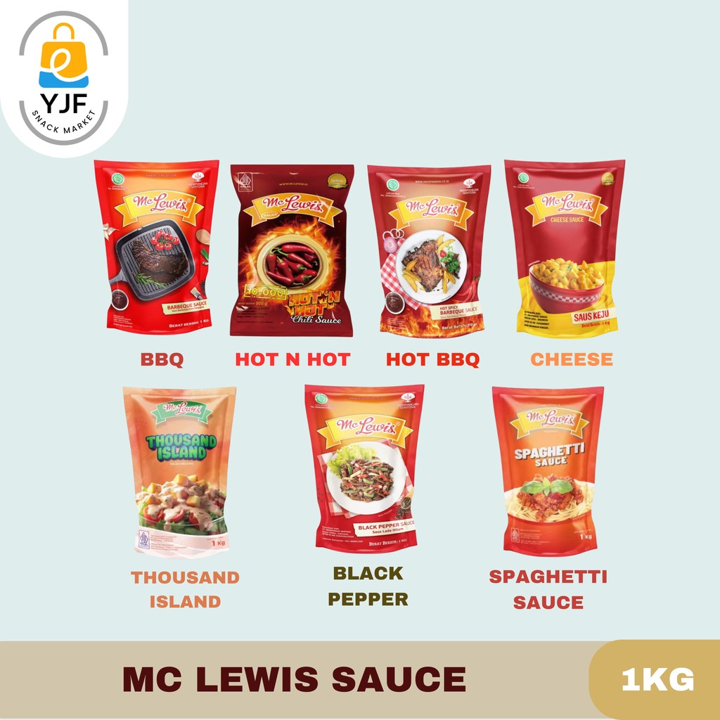 

Mc Lewis Saus BBQ / Barbeque / Thousand Island / Black Pepper / Lada Hitam / Cheese / Saus Keju / Hot n Hot / BBQ Hot / Spaghetti Sauce / Spageti / 1kg