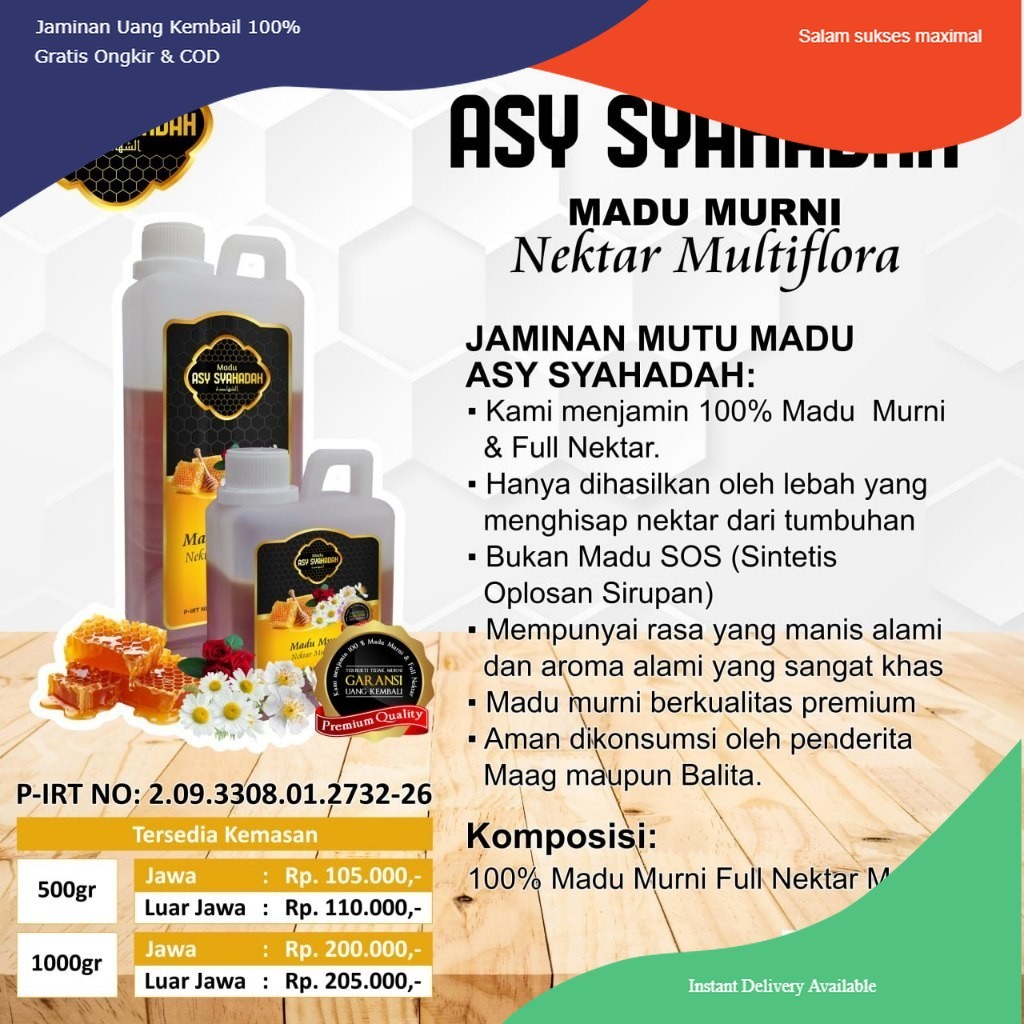 

Madu Asy Syahadah Full Nektar 100% Murni Multiflora Randu Rambutan Kaliandra Bandung Kulon Herbal Profemale