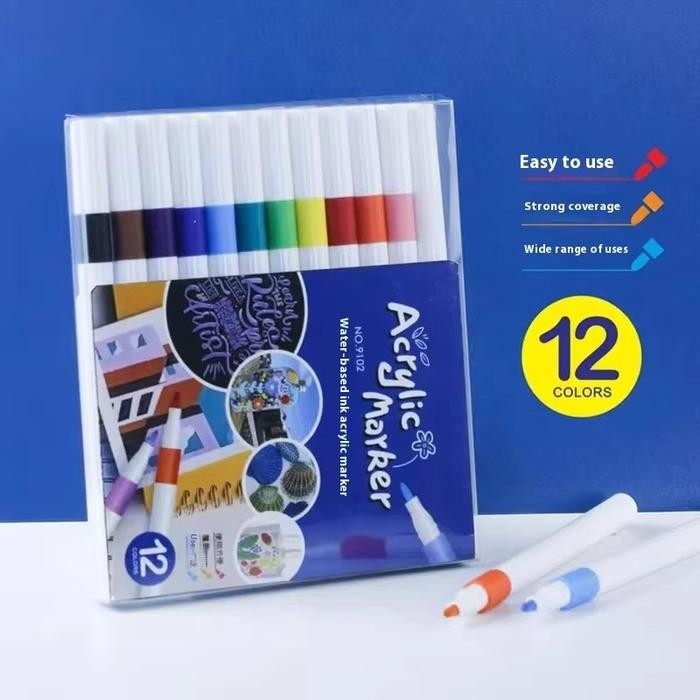

Marker Akrilik untuk Menggambar di Batu untuk Anak-anak Set Pen Cat Batu Keramik Kertas Manga Art Album Foto Kartu Stationery - 12 Warna