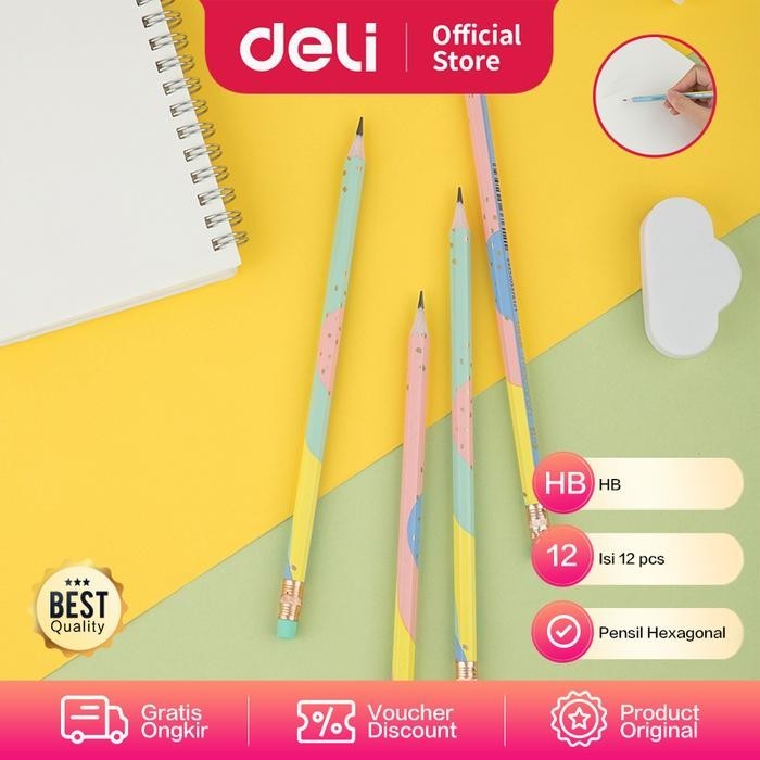 

Pensil / pencil Deli Macaron pattern HB Dilengkapi Penghapus EU54800