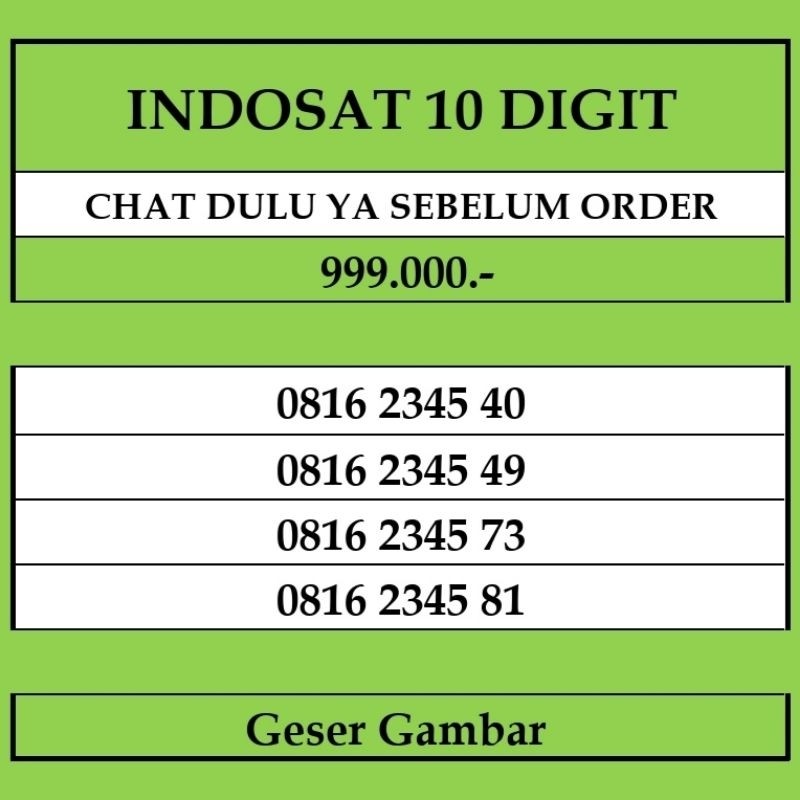 Nomor Cantik Indosat 10 Digit Kartu Perdana Im3 Ooredoo Prabayar
