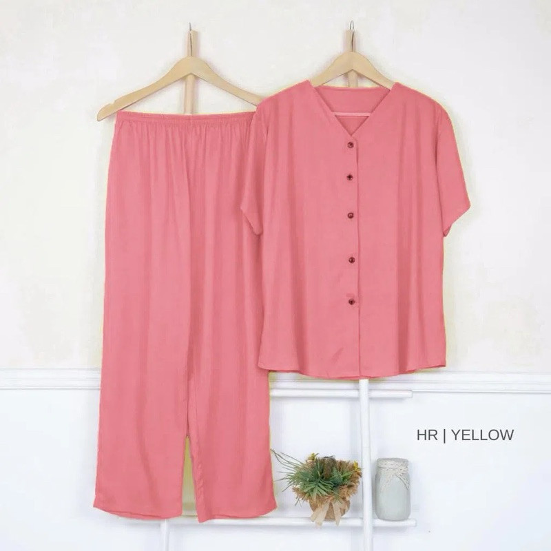 (BEST SELLER) setelan v  katun jumbo ld 120-140cm/setelan wanita jumbo/set kerah v