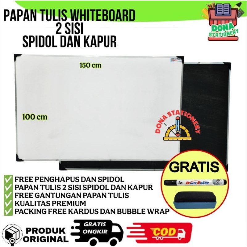 

[ FREE PENGHAPUS DAN SPIDOL ] PAPAN TULIS WHITEBOARD JUMBO | PAPAN TULIS 2 SISI SPIDOL & KAPUR