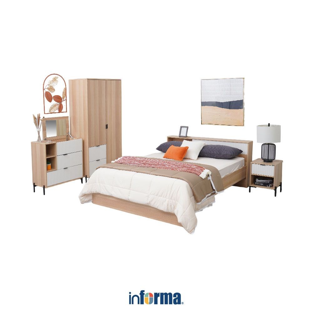 Informa 160X200 cm Prim Set Kamar Tidur - Cokelat Oak / Putih Set Bedroom Furniture Kamar Tidur Set 