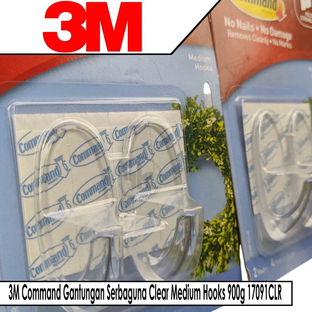 3M Command Gantungan Serbaguna Clear Medium Hooks 900g 17091CLR