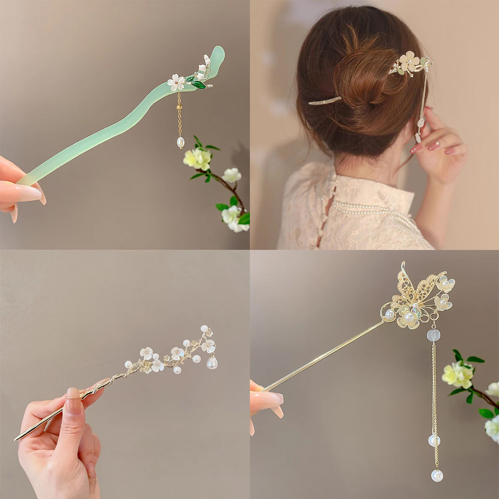 Tusuk Rambut Rumbai Jepit Cina Premium Sense Garpu Tassel Hairpin Tusukan Konde Logam Modern Memutar
