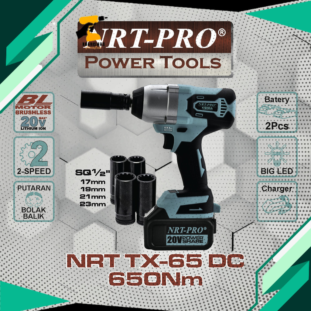 BOR CORDLESS / BOR BATERAI 20 V BRUSHLESS IMPACT WRENCH SQUARE TX 65 DC NRT-PRO